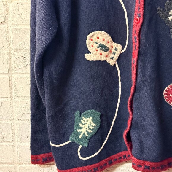 Stitches in Time Vintage Handcrafted Christmas Mittens Cardigan – Women’s 1X – - Picture 5 of 10
